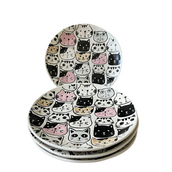 Spectrum Designz KITTY CAT FRIENDS 8in Salad Plate Set of 4 New - Picture 9 of 13